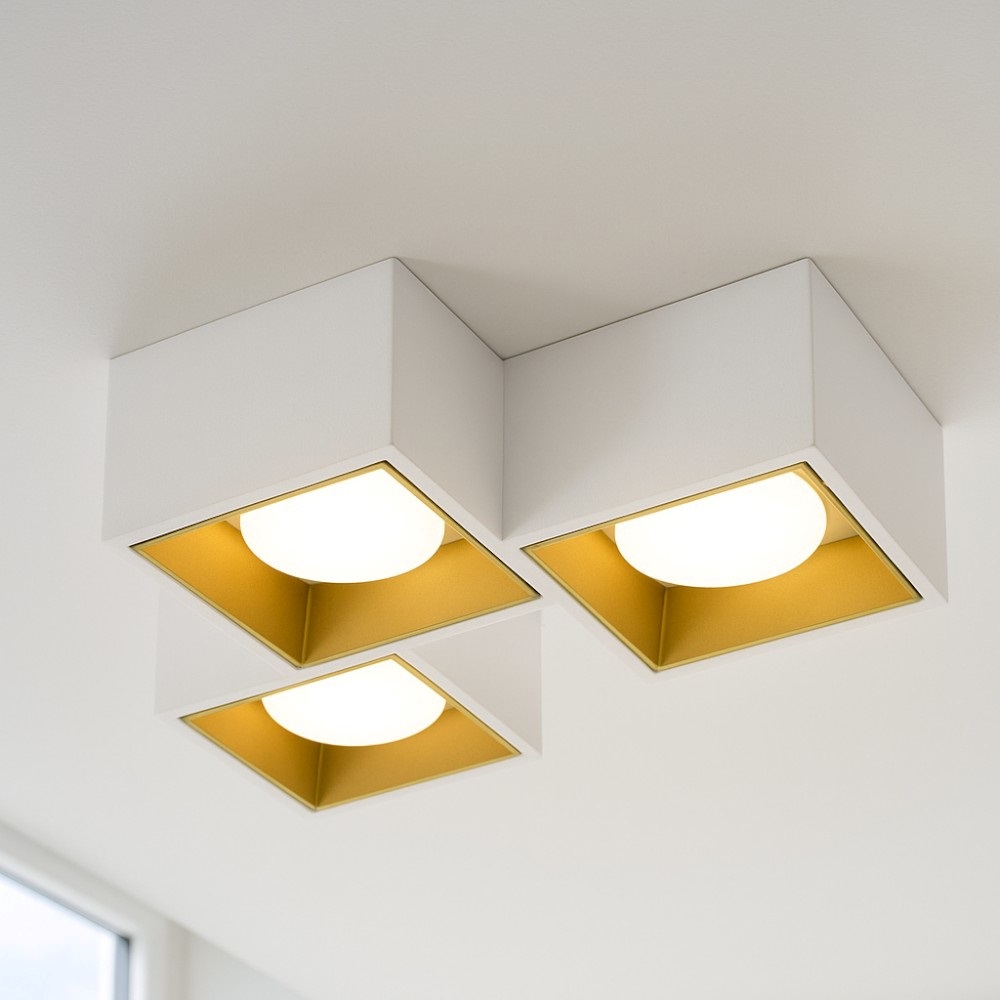 SFORZIN PLAFONIERA SOFFITTO NASSO IN GESSO 3xGX53 INTERNO OTTONE - immagine 3
