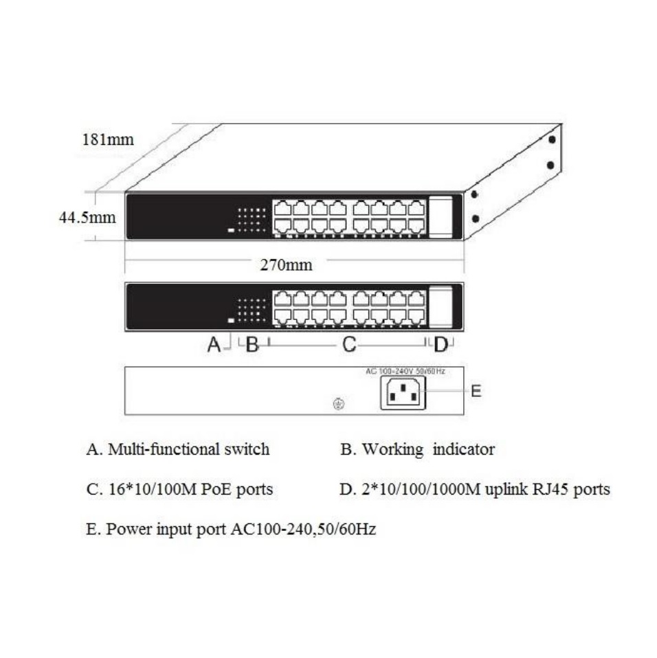 SAFIRE SWITCH POE 16 PORTE RJ45 + 2 RJ45 UPLINK 160W - immagine 2