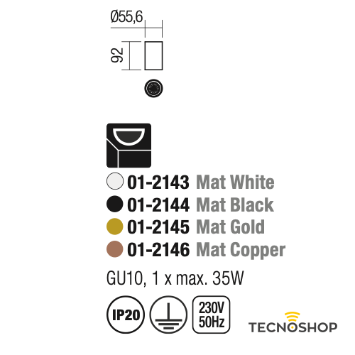 PLAFONE LED "AXIS" RAME OPACO CON PORTALAMPADA GU10 - immagine 2
