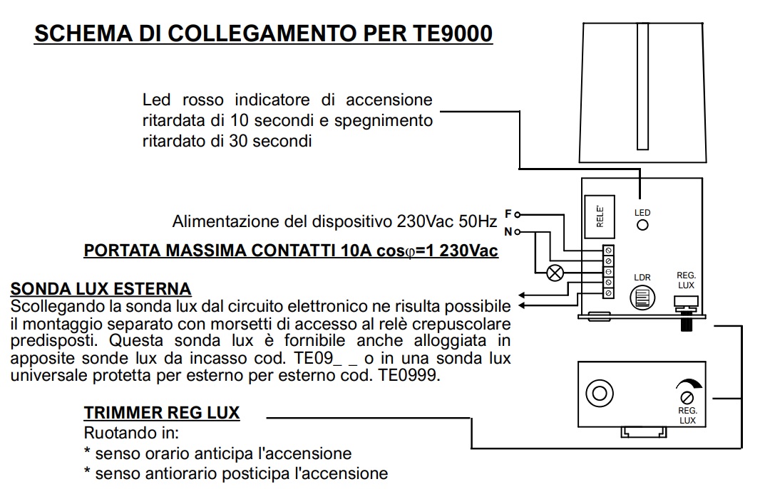 TECNEL RELÈ CREPUSCOLARE DA ESTERNO 10A 230Vac - immagine 2