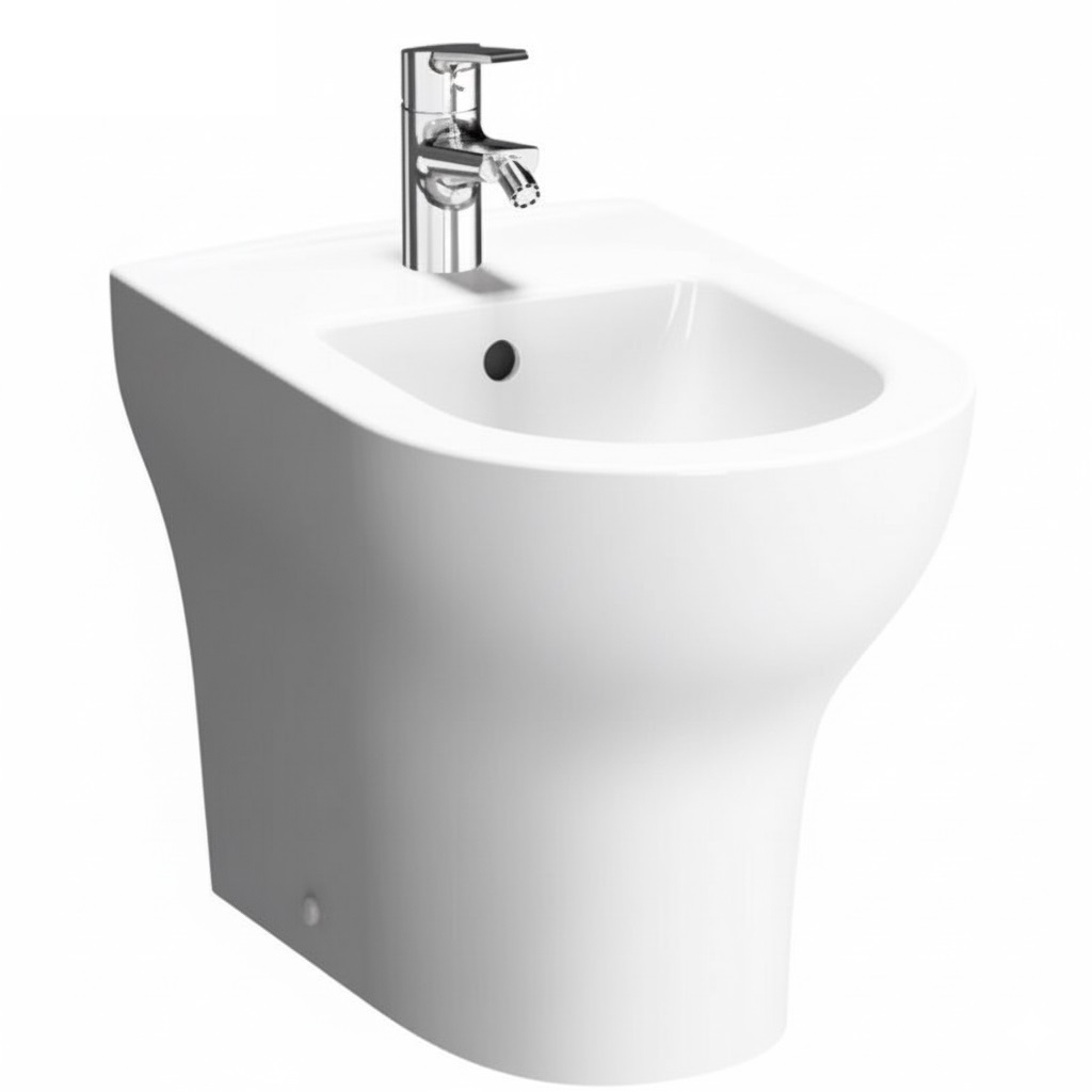 BIDET A TERRA FILO PARETE IN CERAMICA BIANCA SERIE ZENTRUM - immagine 3