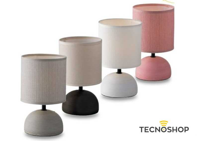 INTEC LAMPADA DA TAVOLO "FURORE" 1XE14 CON BASE IN CERAMICA GRIGIA E PARALUME IN TESSUTO - immagine 2