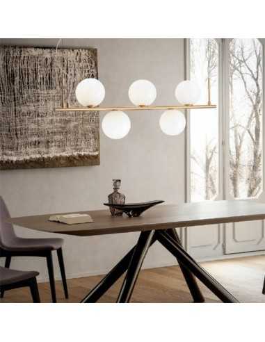 REDO SOSPENSIONE "TALIS" 5XE14 IN METALLO BRONZATO E VETRO SOFFIATO BIANCO - immagine 3