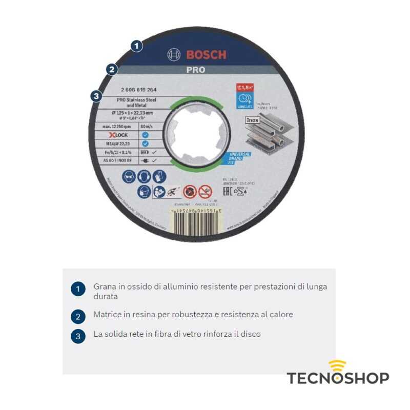 BOSCH KIT 10 DISCHI SMERIGLIATRICE X-LOCK PER ACCIAIO INOX 115mm - immagine 3