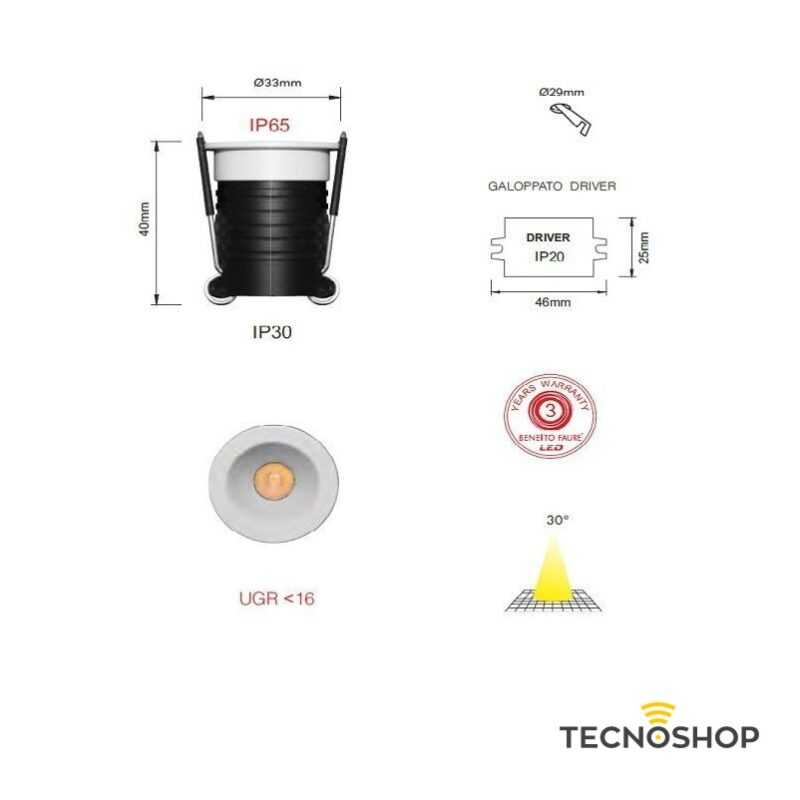 BENEITO INCASSO LED RETRATTO TONDO "PULSAR" 3,5W 4000K BIANCO - immagine 3