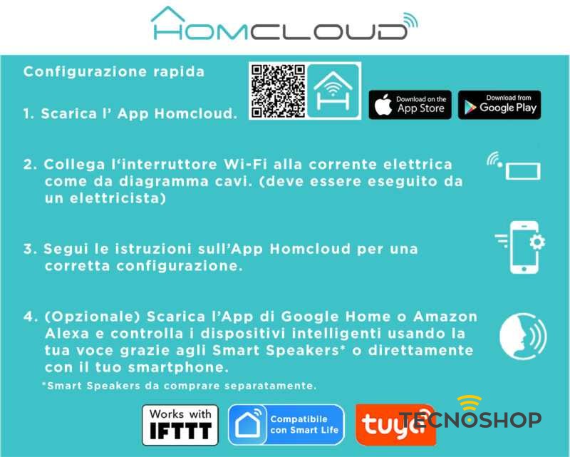 HOMCLOUD CONTROLLER RGB+BIANCO 12-24V COMPATIBILE CON GOOGLE E ALEXA - immagine 3