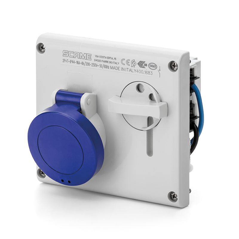 SCAME PRESA INTERBLOCCATA DA INCASSO OMNIA 16A 2P+T 200-250V IP44 Blu