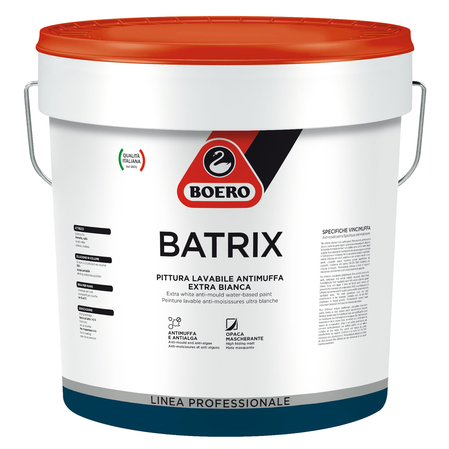 BOERO BATRIX PITTURA LAVABILE ANTIMUFFA BIANCA EXTRA OPACA DA 12,75 LT