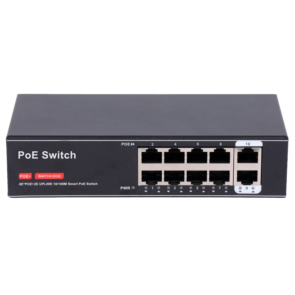 SAFIRE SWITCH 8 PORTE POE RJ45 10/100 Mbps con 2 UPLINK RJ45 10/100 - 100W