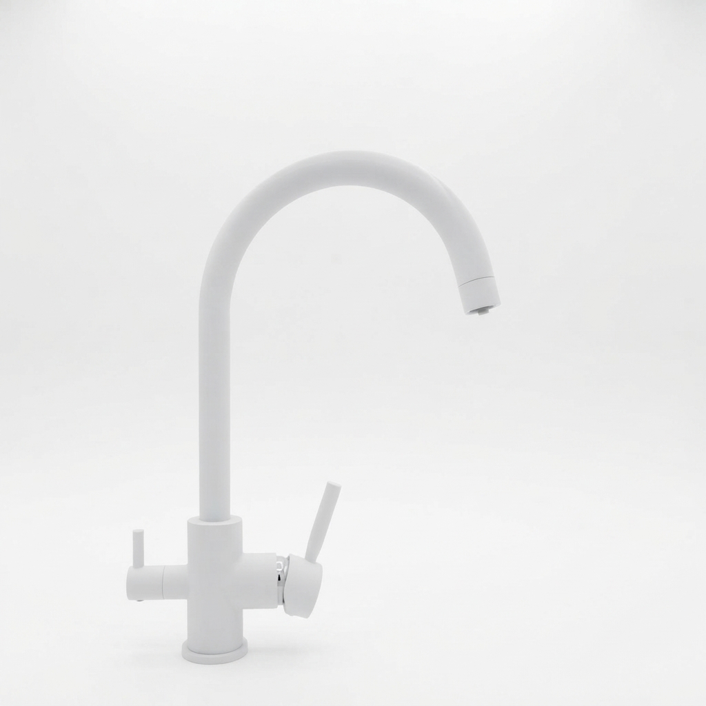 RUBINETTO MONOBLOCCO 3 VIE BIANCO SERIE LUX CON CARTUCCIA IN AISI 304