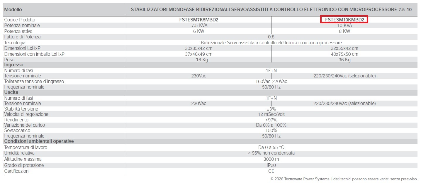 TECNOWARE STABILIZZATORE ELETTRONICO MONOFASE BIDIREZIONALE SERVOASSISTITO 10KVA - immagine 4