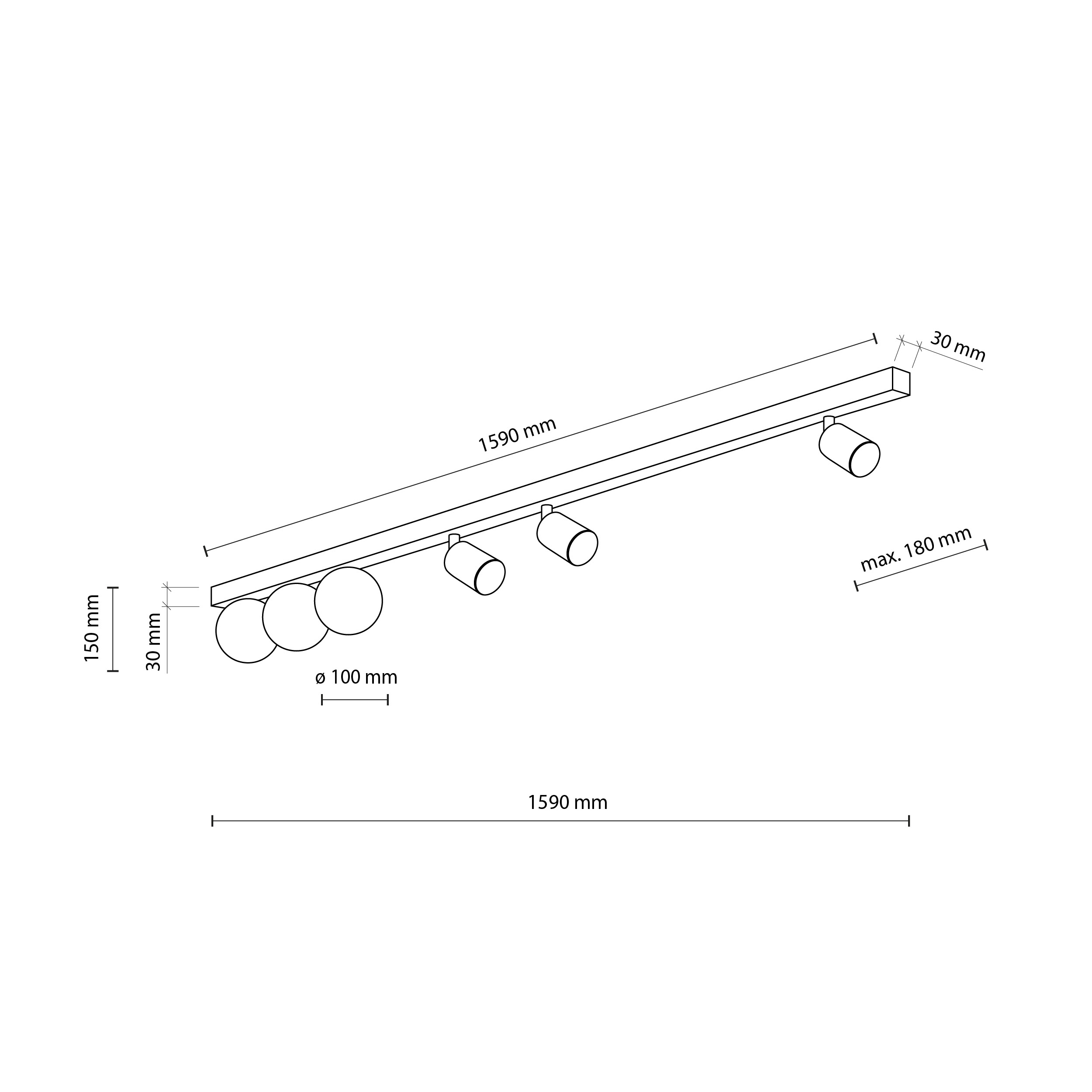 TK LIGHTING BARRA VOX 1,60mt CON 3 SPOT GU10 + 3 SFERE G9 NERA - immagine 7