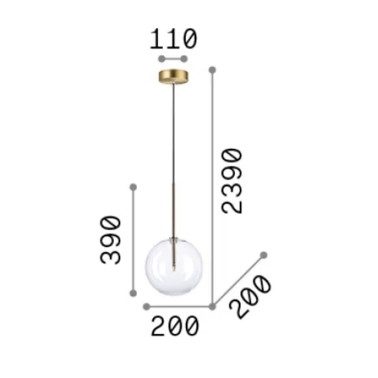IDEAL LUX SOSPENSIONE "EQUINOXE" 1xG4 D.20cm OTTONE E VETRO SOFFIATO TRASPARENTE - immagine 3