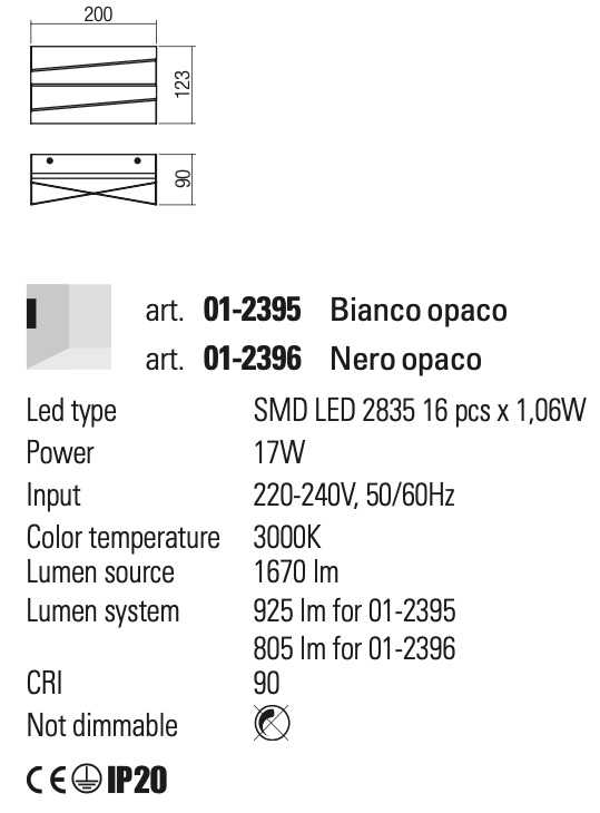 REDO APPLIQUE LED "ZIGO" 17W 1670Lm 3000K BIANCO OPACO - immagine 3